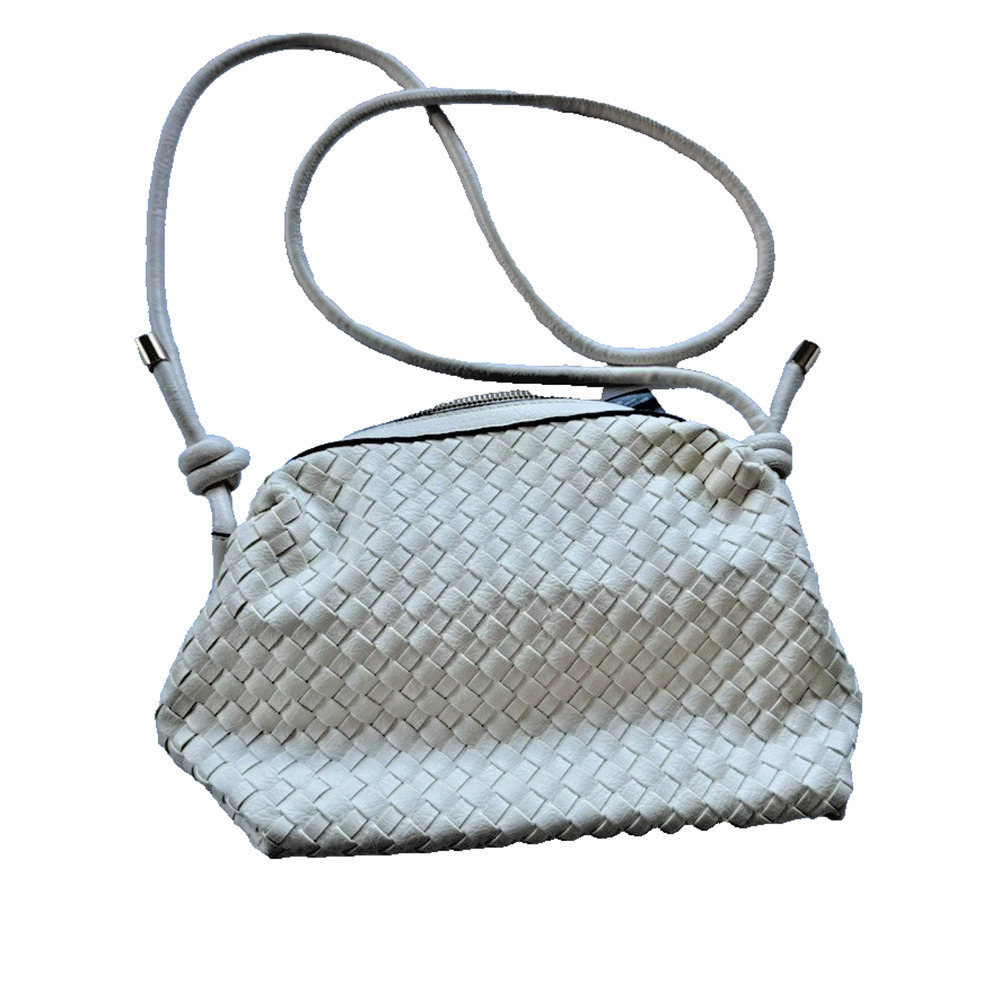 Isabelle Cream Vegan Woven Leather Slim Crossbody Shoulder Handbag